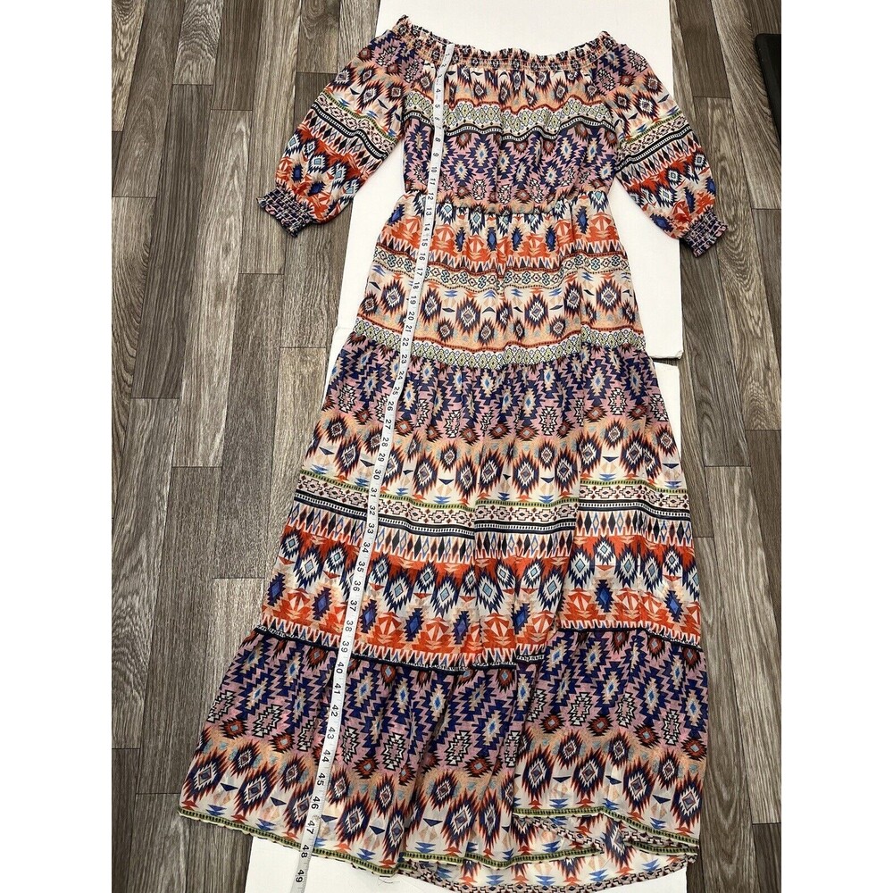 New York & Company Women Blouson Long Dress XS off shoulder  AZTEC PRINT - Picture 7 of 12